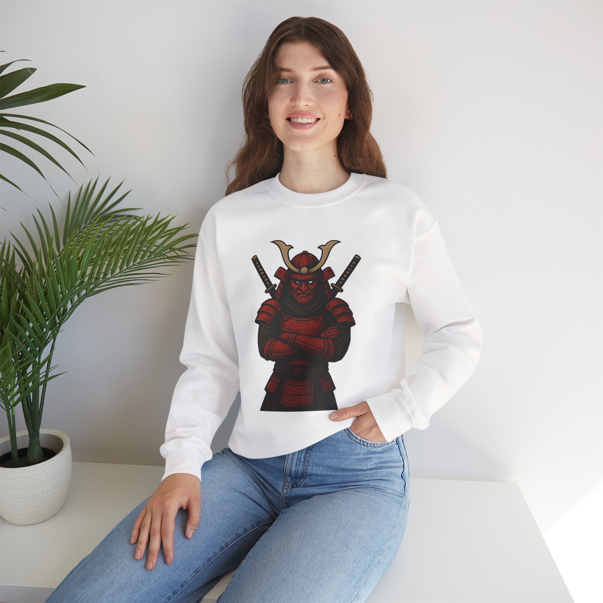 Samurai Warrior Crewneck Sweatshirt – Red Armor Graphic