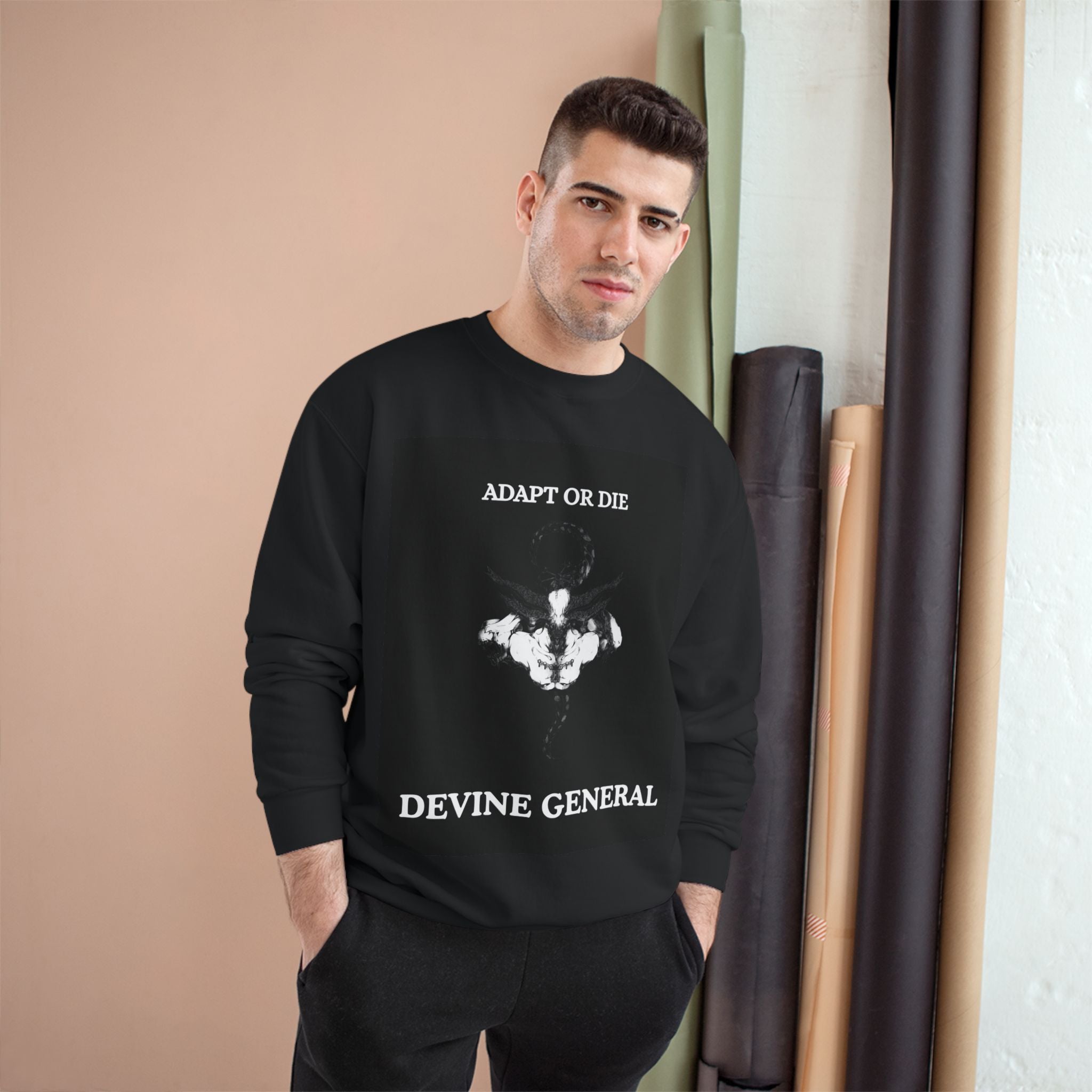 Champion Sweatshirt — 'Adapt or Die' Devine General Graphic Sweatshirt