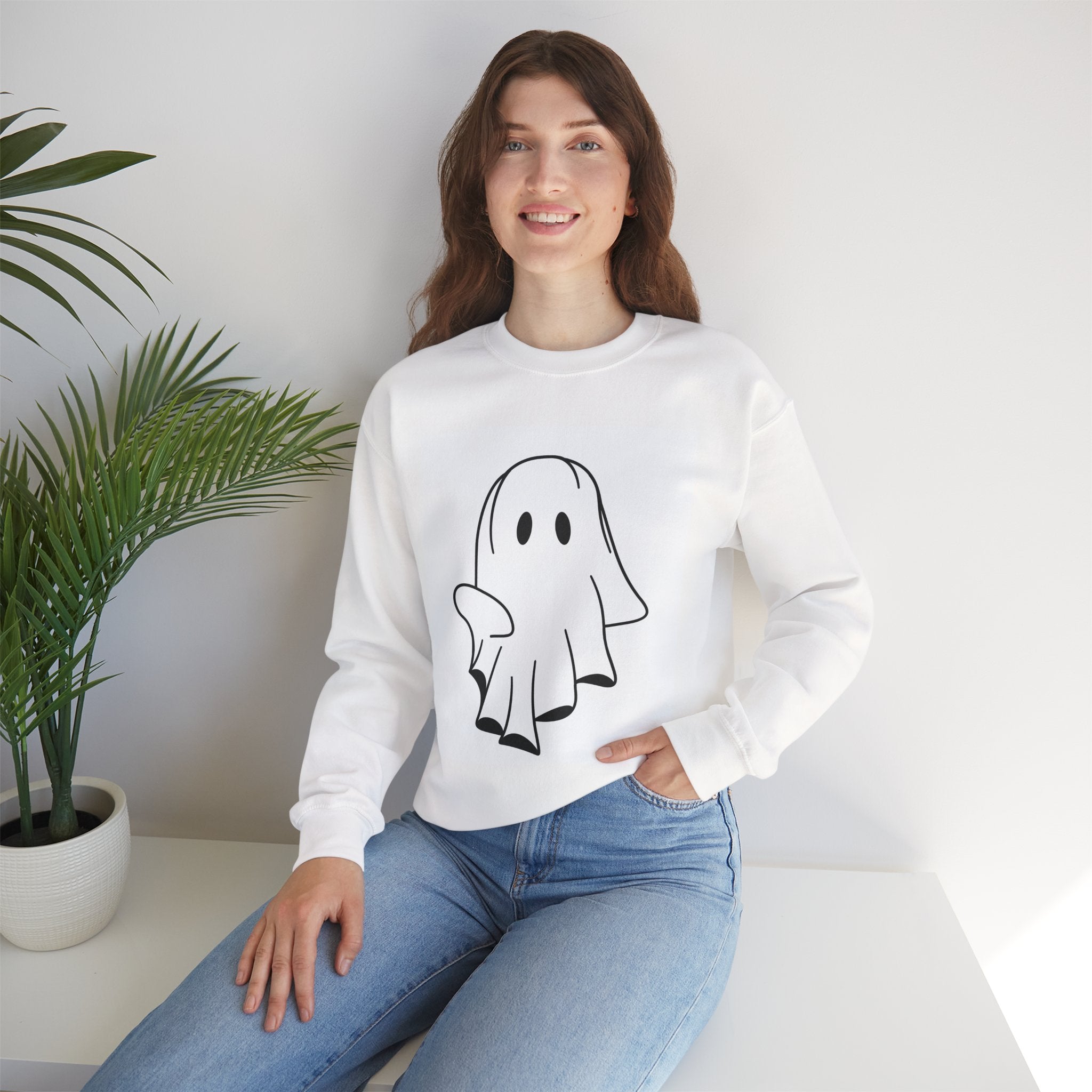 Ghost Graphic Sweatshirt - Cute Minimal Halloween Crewneck
